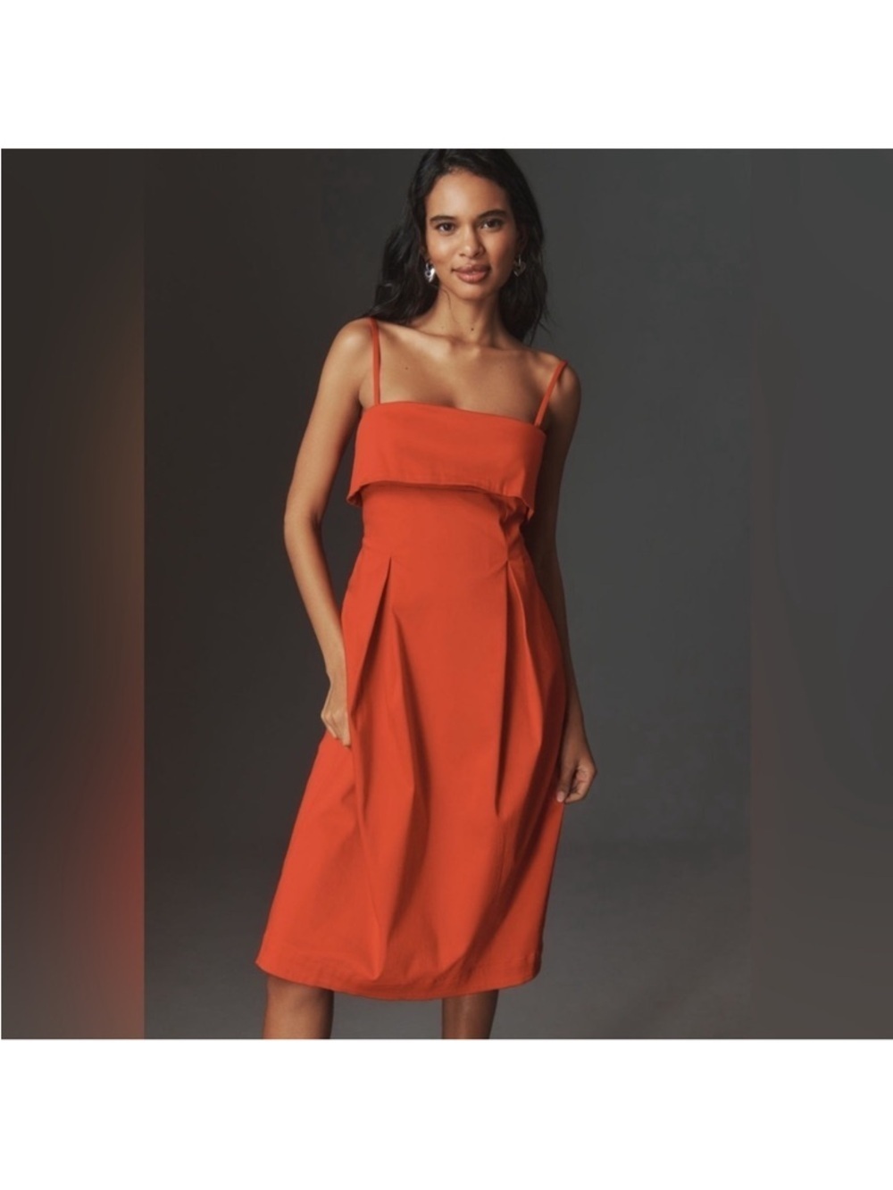 Anthropologie Fold Over Strappy Midi Dress in Red